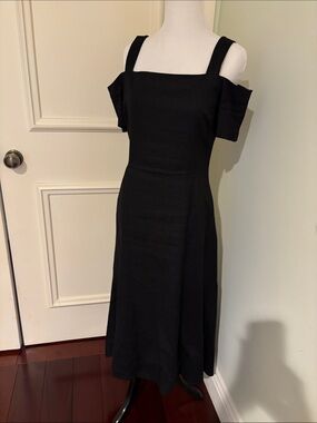 A.L.C. Black Off-Shoulder Square-Neck Midi Dress